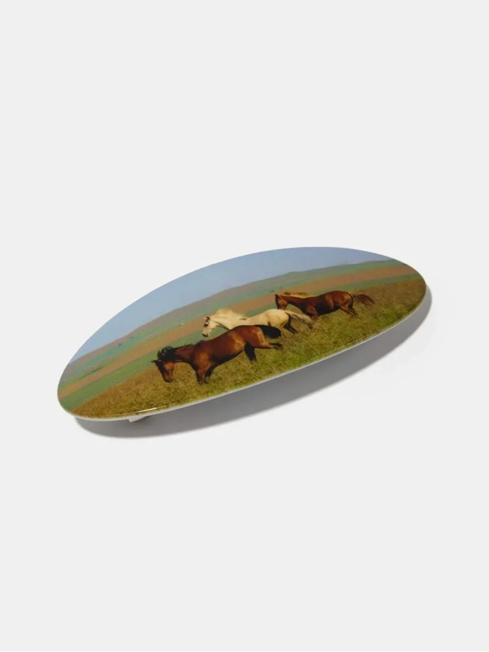 Chunks Horse Print Oval Hair Barrette - Brown, White, Green, Blue